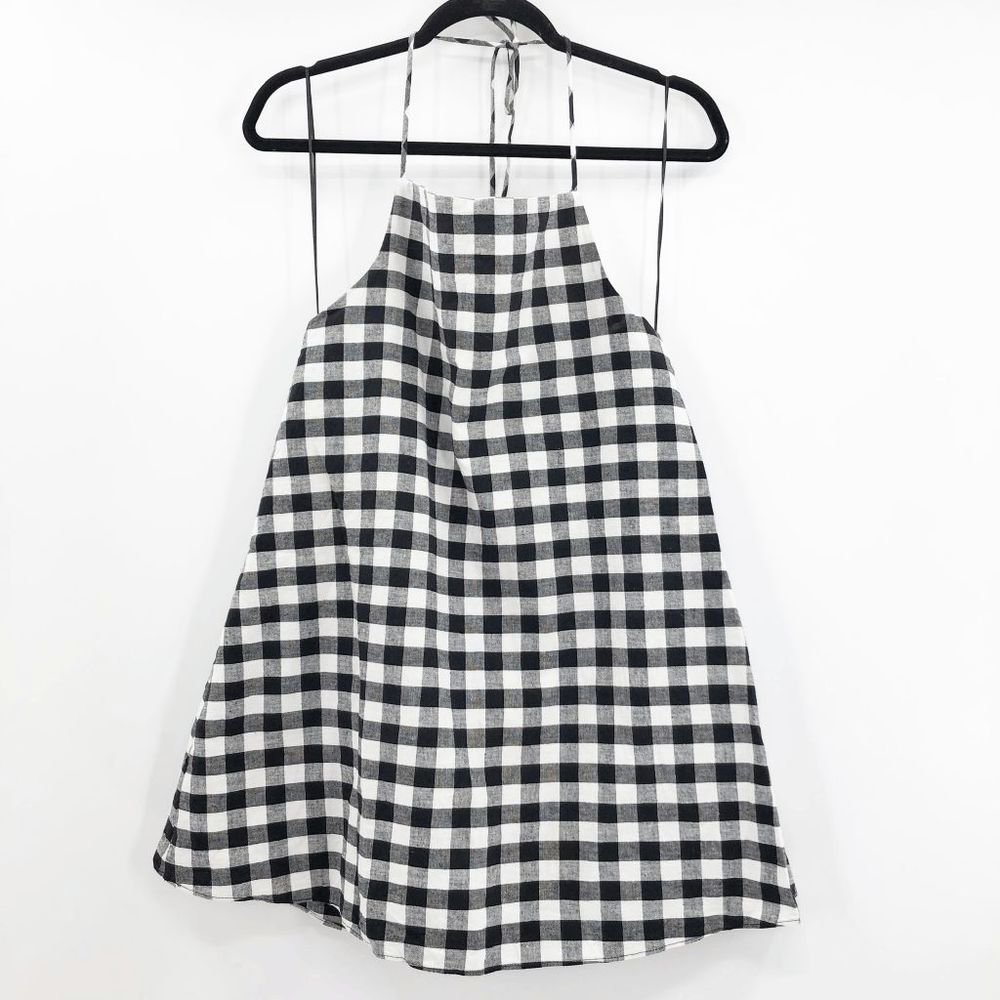 Zara Women's Black And White Gingham Halter Mini Dress Size S